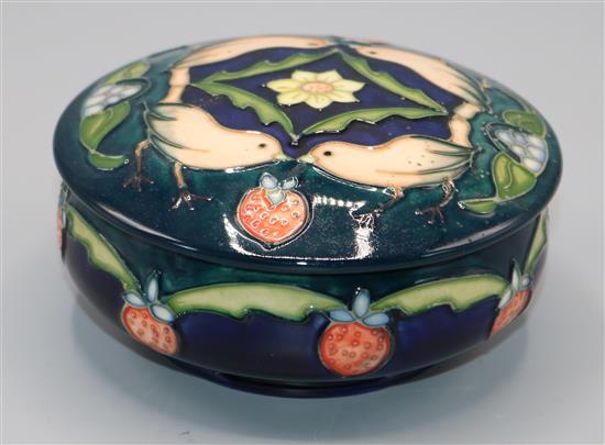 Moorcroft Strawberry Thief pattern circular box and cover